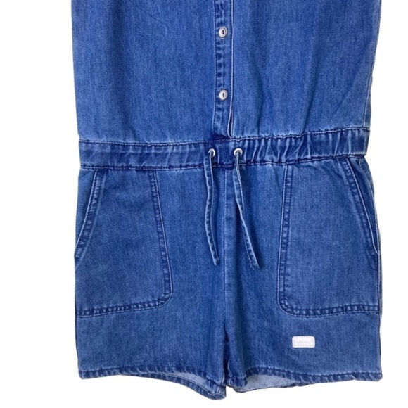 NWT 7 For All Mankind Girl Sleeveless Denim Romper Button Front Medium Wash Sz L - Picture 4 of 13